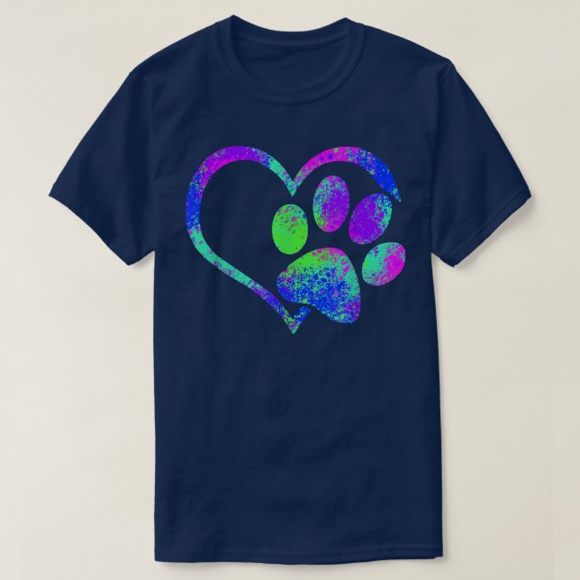 Cute Dog Paw PrintPsychedelic Tie Dye Pug Puppy  T-Shirt (Design Front)