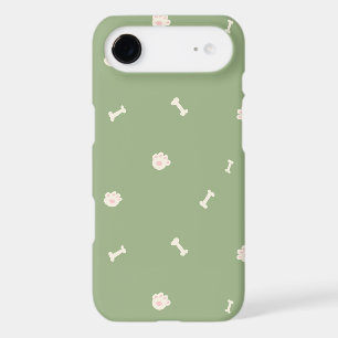 Cute Dog Paw Prints and Bones Pattern on Green