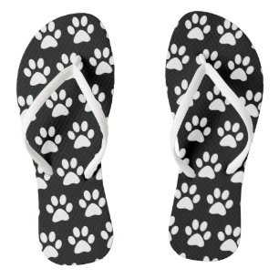 Cute Dog Paw Prints Animal Pattern Black White  Flip Flops