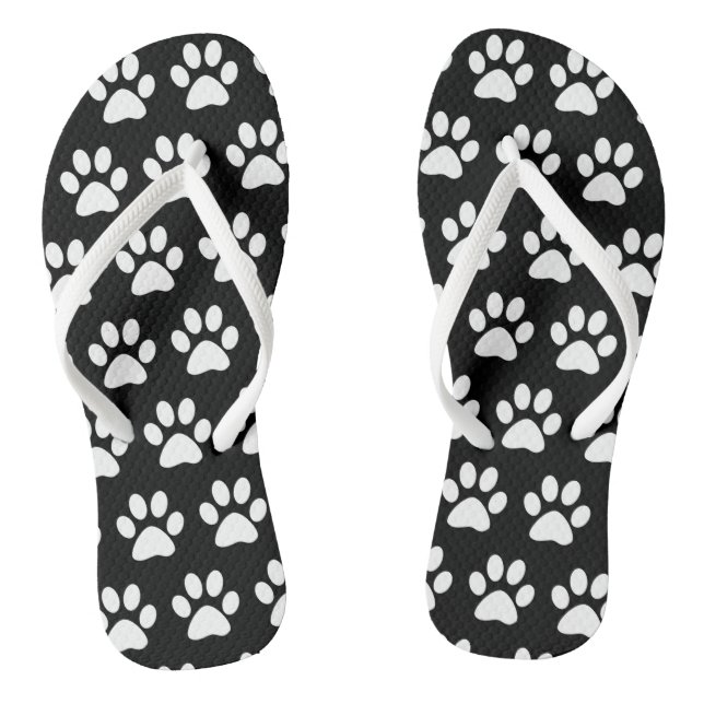 Cute Dog Paw Prints Animal Pattern Black White  Flip Flops (Footbed)