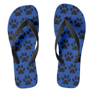 Cute Dog Paw Prints Black Blue  Flip Flops