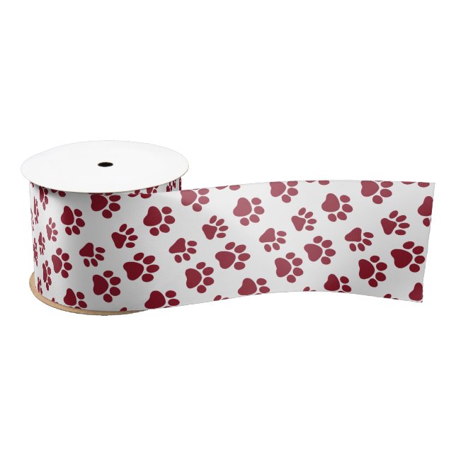 Cute Dog Paw Prints for Dog Lovers V12 MAROON Paws Satin Ribbon (Spool)