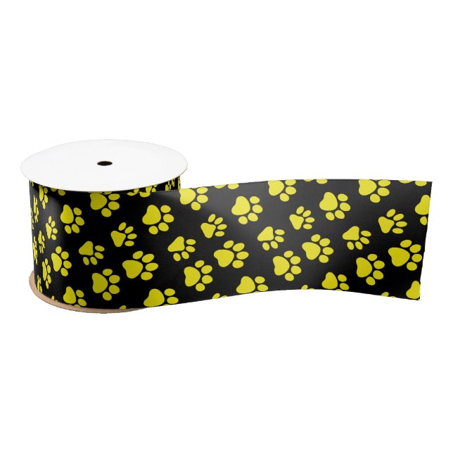 Cute Dog Paw Prints for Dog Lovers V16 YELLOW Paws Satin Ribbon (Spool)