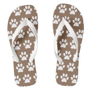 Cute Dog Paw Prints Fun Pattern Modern Brown White Flip Flops