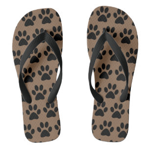 Cute Dog Paw Prints Pattern Black Brown Stylish Flip Flops