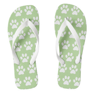Cute Dog Paw Prints Pattern Green Summer Beach Flip Flops