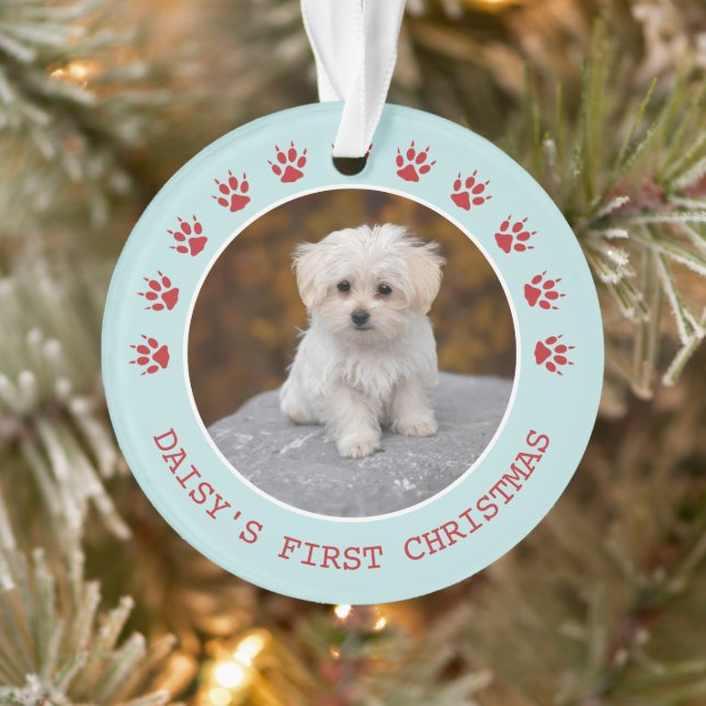 Cute Dog Paw Prints Photo Frame Christmas Ornament (Tree)