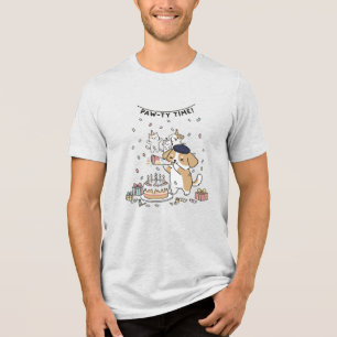 Cute Dog Paw-ty Time Birthday Celebration Graphic  Tri-Blend Shirt