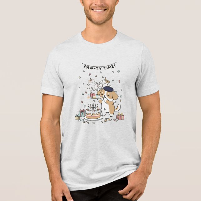 Cute Dog Paw-ty Time Birthday Celebration Graphic  Tri-Blend Shirt (Front)