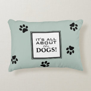 Cute Dog Paw Typography Dog Lover's Green Decorative Cushion