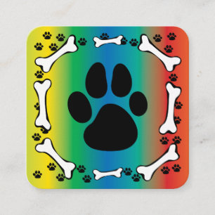 Cute Dog Paws and Bones Pet Service Rainbow Colour Square Business Card