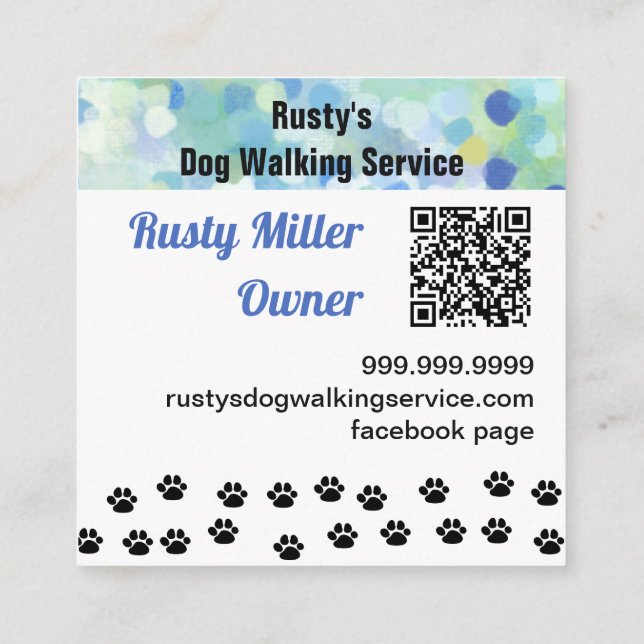 Cute Dog Paws Bones Pet Service QR Square Business Card (Back)