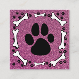 Cute Dog Paws Bones Pink Glitter Pet Service Square Business Card