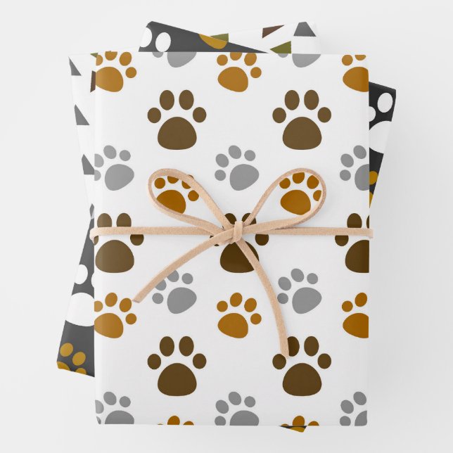 Cute Dog Paws Pattern Wrapping Paper Sheet (In situ)