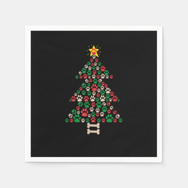 Cute Dog Paws Print Christmas Tree - Paw Print Sta Napkin (Front)