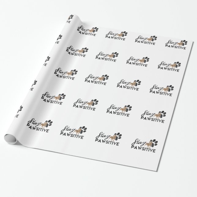 Cute Dog Paws Stay Pawsitive Rescue Wrapping Paper (Unrolled)