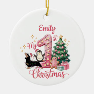 Cute Dog Peguin My First Christmas Ceramic Tree Decoration