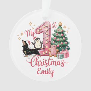 Cute Dog Peguin My First Christmas Ornament