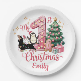 Cute Dog Peguin My First Christmas Paper Plate