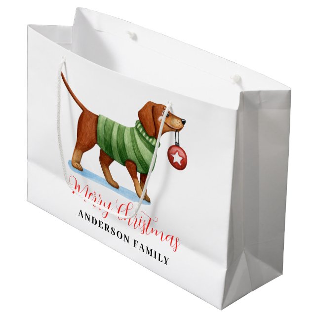 Cute Dog Personalised Christmas  Large Gift Bag (Front Angled)