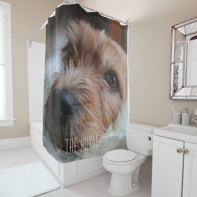 Cute Dog Personalised Shower Curtain (In Situ)
