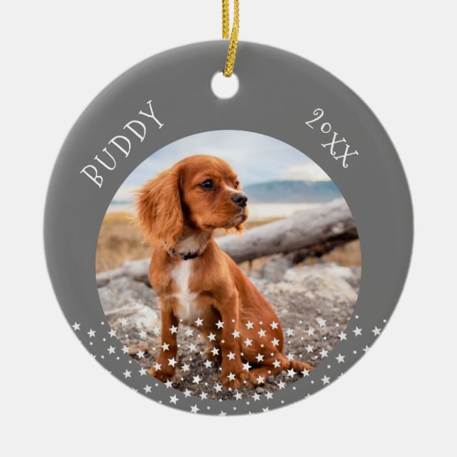 Cute Dog Pet 2 Photos Star Pattern Christmas Ceramic Tree Decoration (Front)
