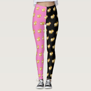 cute dog pet butt heart love corgi hot pink black leggings