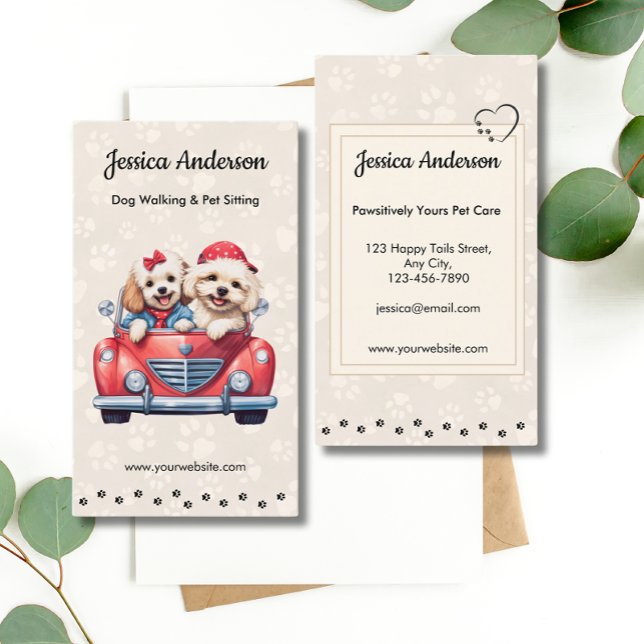 Cute Dog Pet Care Services Groomer Paw Prints Business Card (Creator Uploaded)
