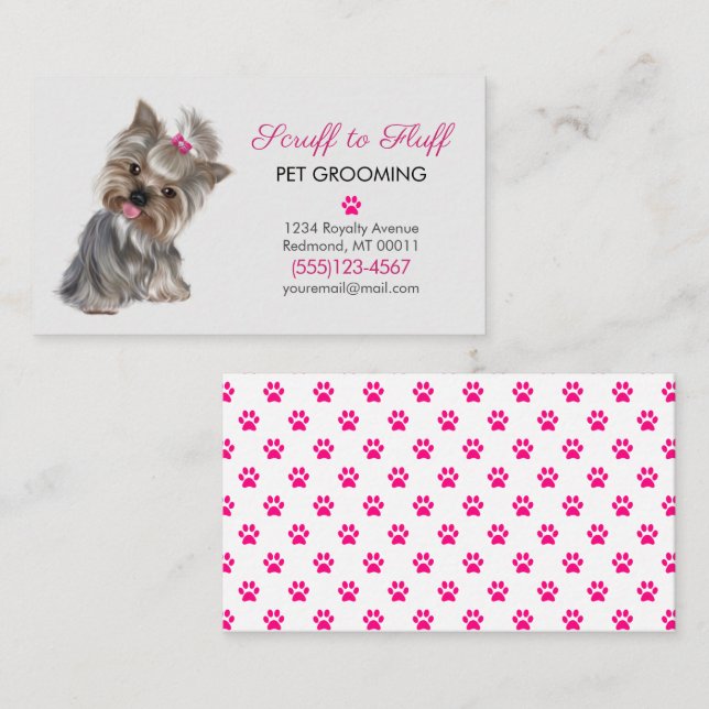 Cute Dog Pet Grooming Service Paw Print Business Card (Front/Back)