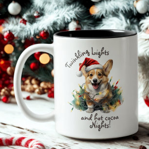 Cute Dog Pet Modern Script Watercolor Christmas Two-Tone Coffee Mug