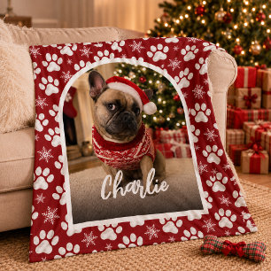 Cute Dog Pet Photo Christmas Fleece Blanket