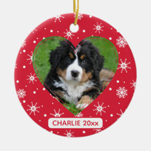 Cute Dog Pet Photo Snowflake Red Christmas Ceramic Tree Decoration