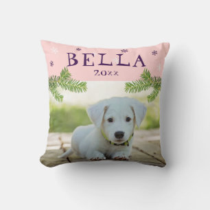 Cute Dog Pet Picture Pink Christmas Photo Keepsake Cushion