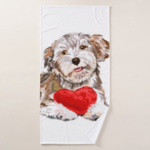 Cute Dog Pet with Heart Gift Bath Towel - Love
