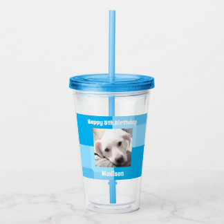  Cute Dog Photo 5th Birthday Blue Acrylic Tumbler
