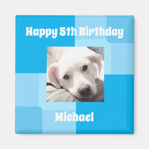 Cute Dog Photo 5th Birthday Blue Magnet