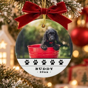 Cute Dog Photo Black Paws Holiday Keepsake Ceramic Tree Decoration