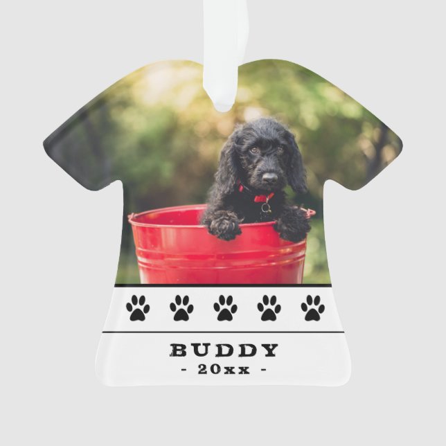 Cute Dog Photo Black Paws Holiday Keepsake Ornament (Front)