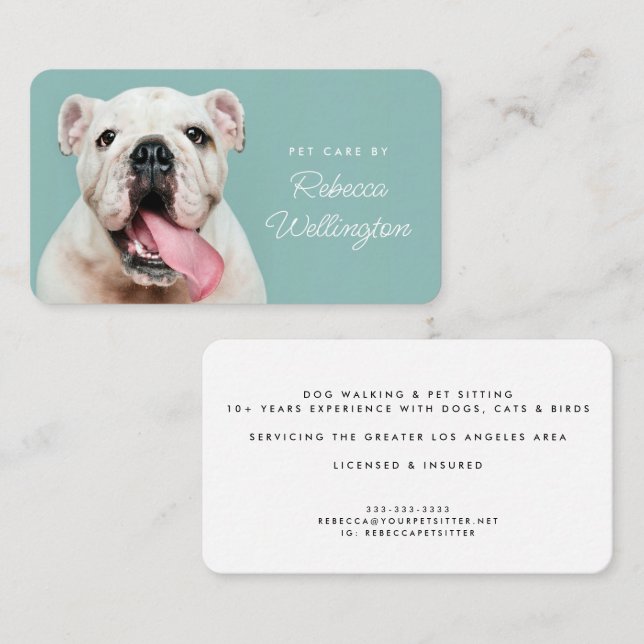 Cute Dog Photo Bulldog Pet Sitter Dog Walker Business Card (Front/Back)