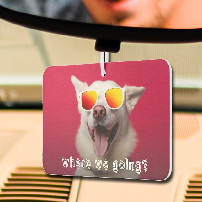 Cute Dog Photo Car Air Freshener ("Where we going?" cute dog photo car air freshener - you can change to a photo of your dog!)