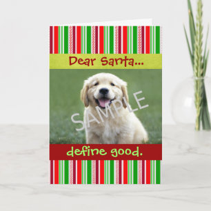 Cute Dog Photo Christmas Greeting Card Stripes