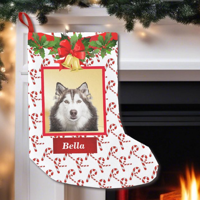 Cute Dog Photo Christmas Stocking Custom Name (Creator Uploaded)