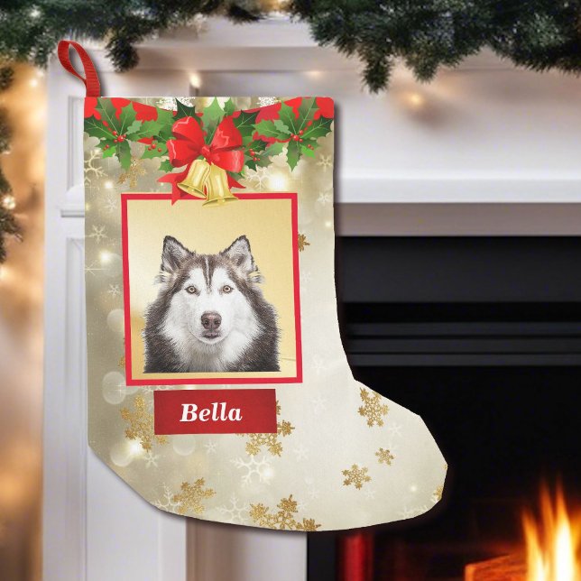 Cute Dog Photo Christmas Stocking Custom Name (Creator Uploaded)