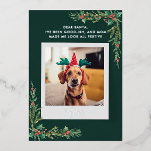 Cute Dog Photo Custom Christmas Foil Holiday Card