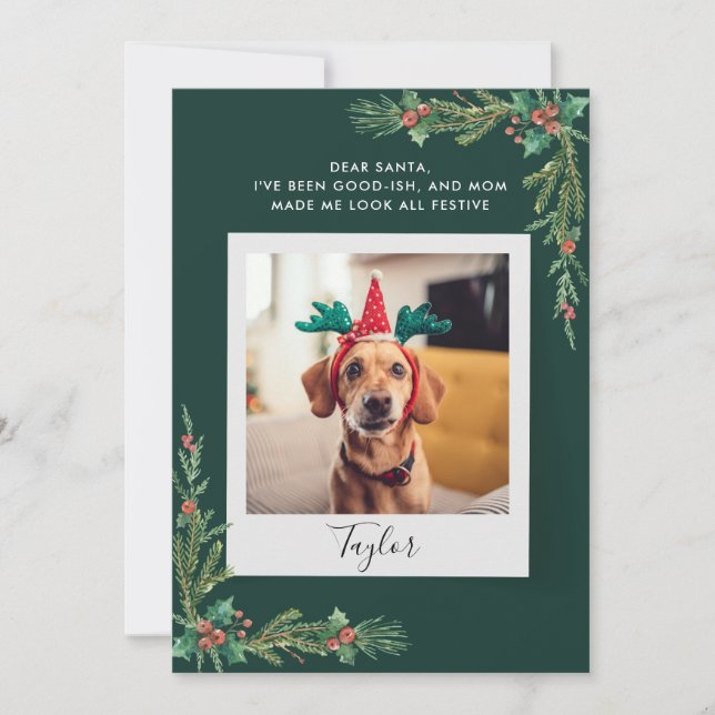 Cute Dog Photo Custom Christmas Holiday Card (Front)