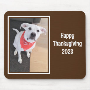Cute Dog Photo Happy Thanksgiving Dark Brown Mouse Mat