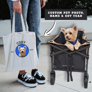 Cute Dog Photo Pet Name EST Date Typography Sport Tote Bag