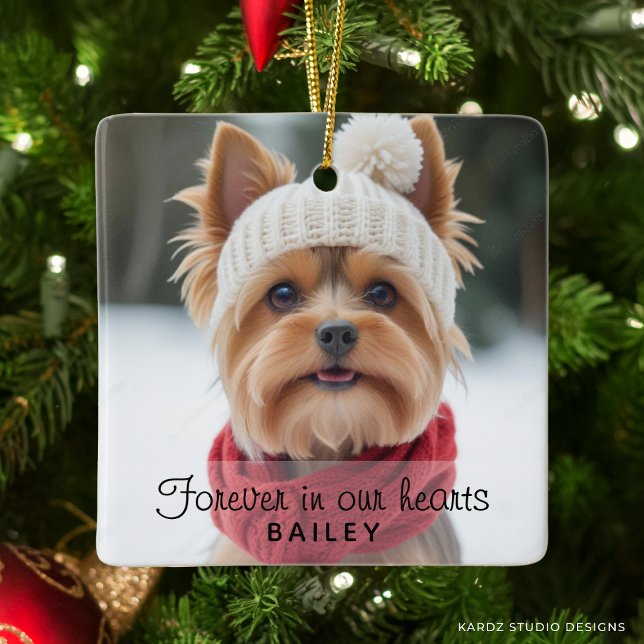 Cute Dog Photo Sympathy Ornament (Add your beloved dog´s picture and name. Design repeats in the back.)