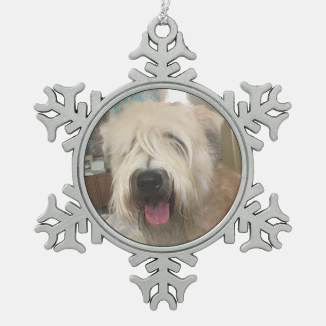 Cute dog photo template snowflake pewter christmas ornament (Front)
