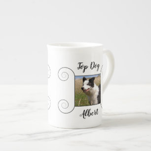 Cute dog photo with hand drawn frame and your text bone china mug
